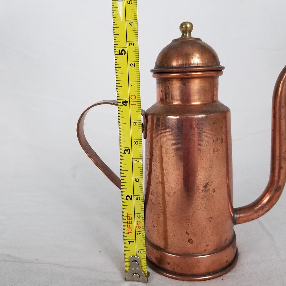 Vintage Copper Water/Oil Can Pitcher Copper Good Gooseneck Spout Patina cruet - Picture 9 of 10